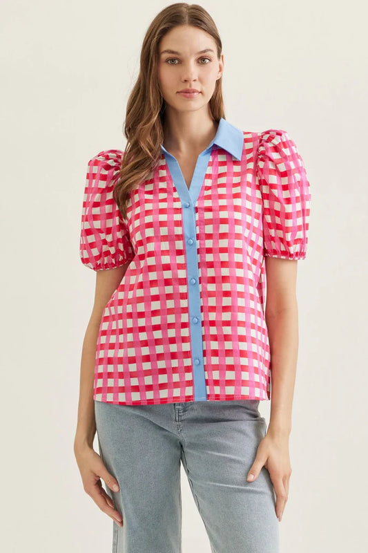Gingham Collar Top