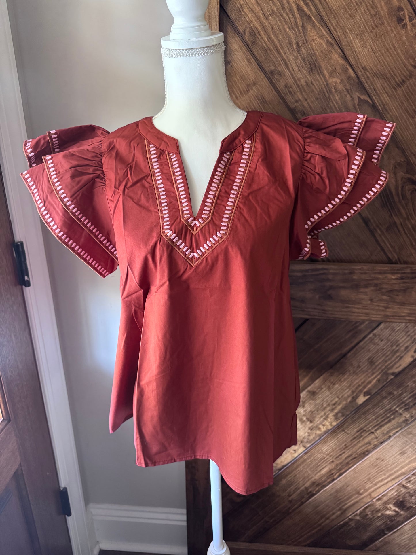 Stitch Ruffle Sleeve Top