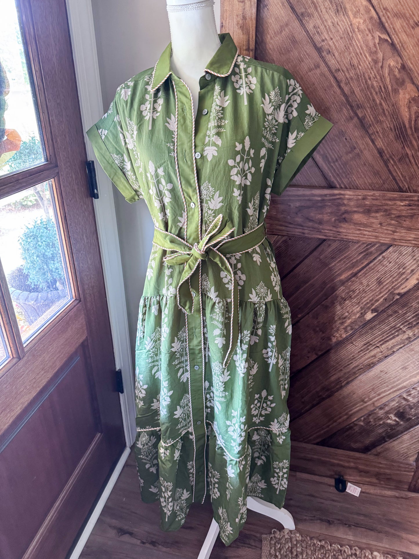 Olive Tie Waist Midi Dress