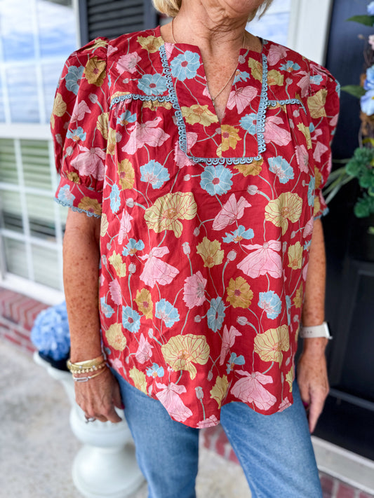 Fall Florals Puff Sleeve Top