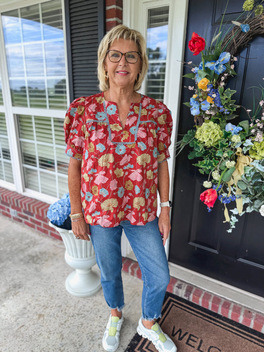Fall Florals Puff Sleeve Top