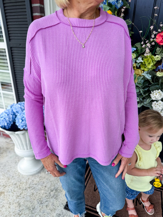 Mauve Corded Long Sleeve Top
