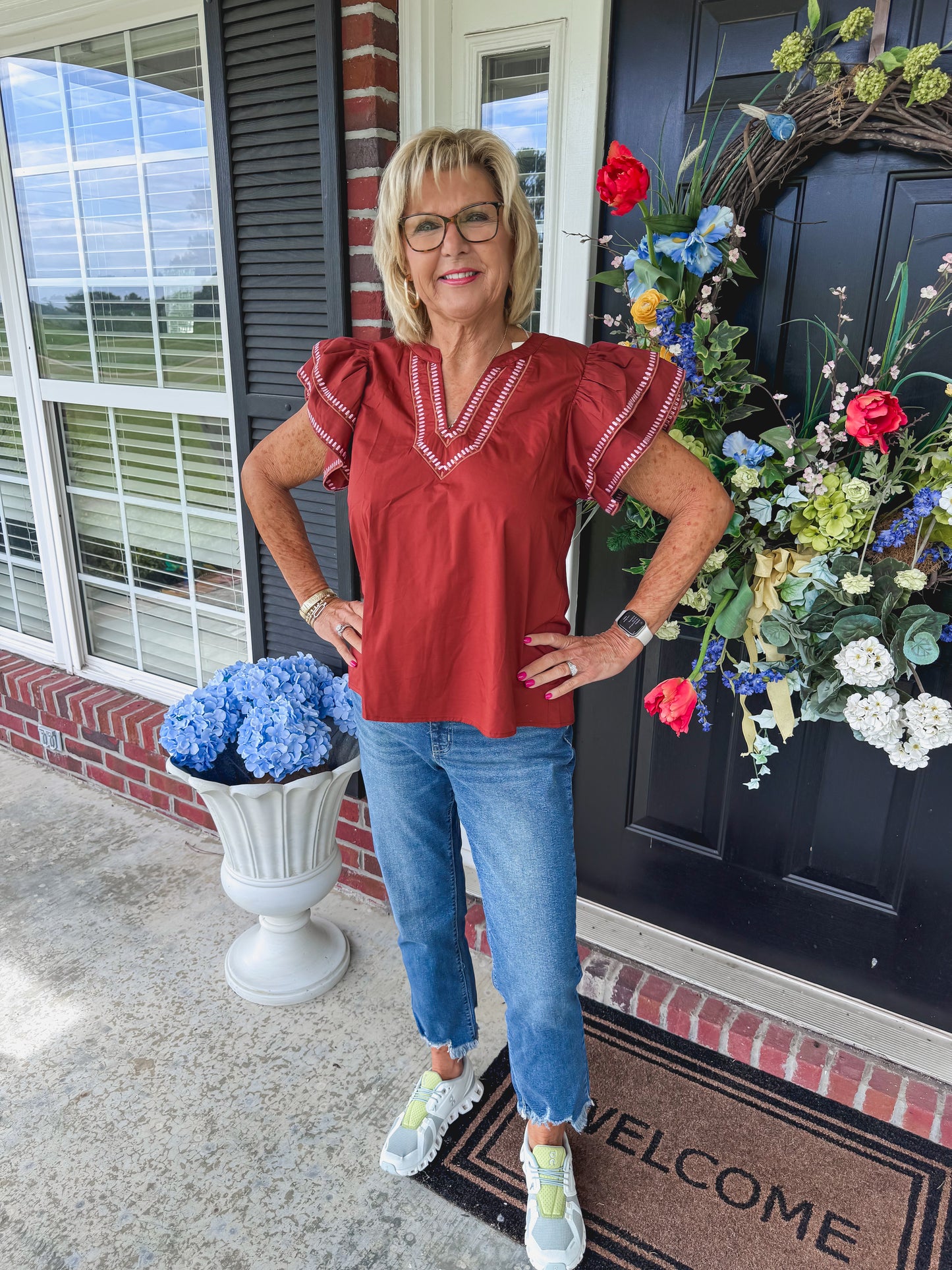 Stitch Ruffle Sleeve Top