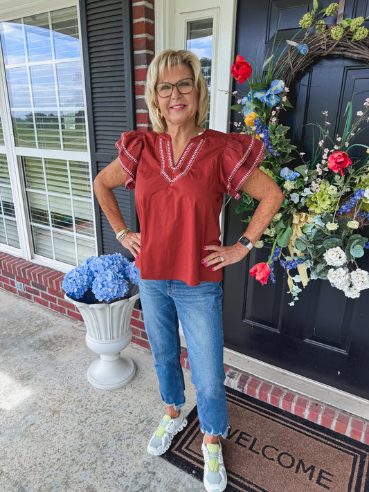 Stitch Ruffle Sleeve Top