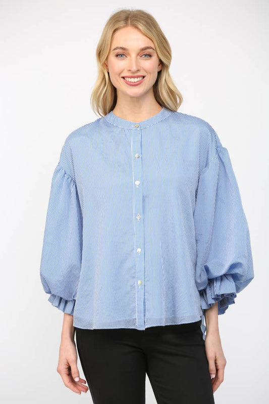 Pinstripe Bubble Sleeve Blouse