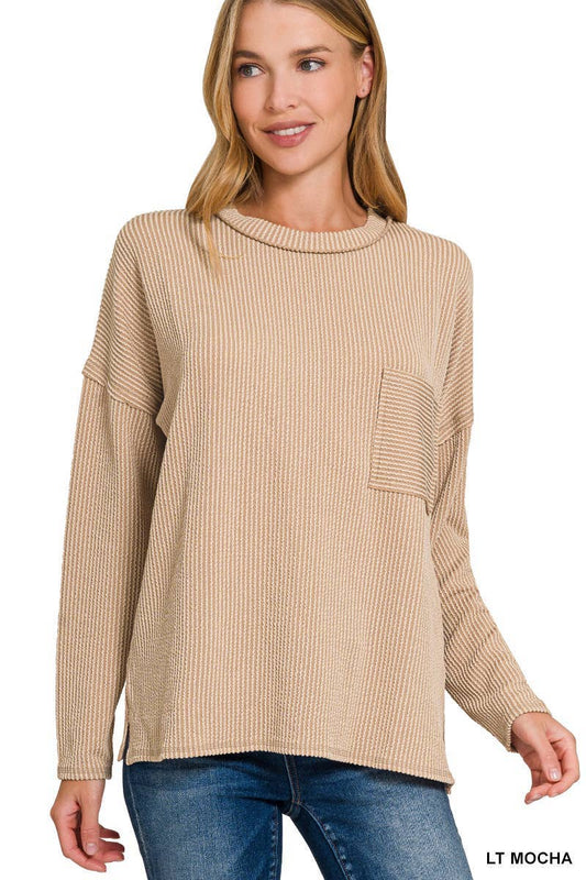 Light Mocha Corded Long Sleeve Top