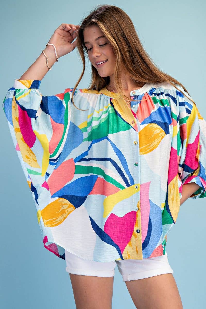Bright Abstract Button Down Blouse