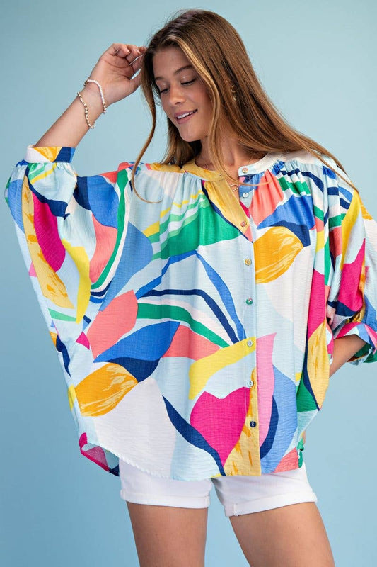Bright Abstract Button Down Blouse
