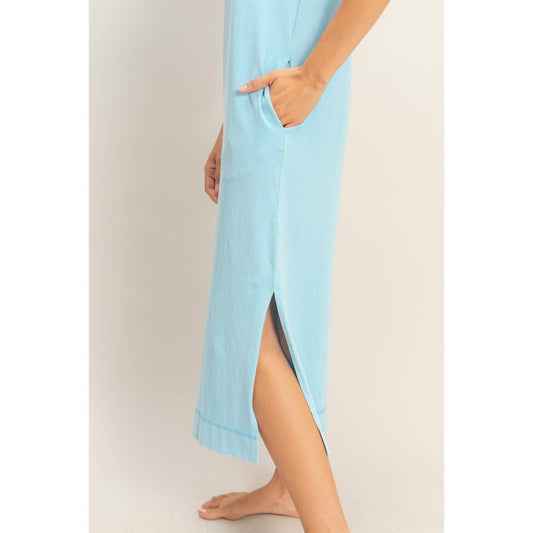 Blue Mineral Wash Midi Dress