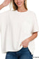 Corded Rib Short Sleeve Front Pocket Top: Off White