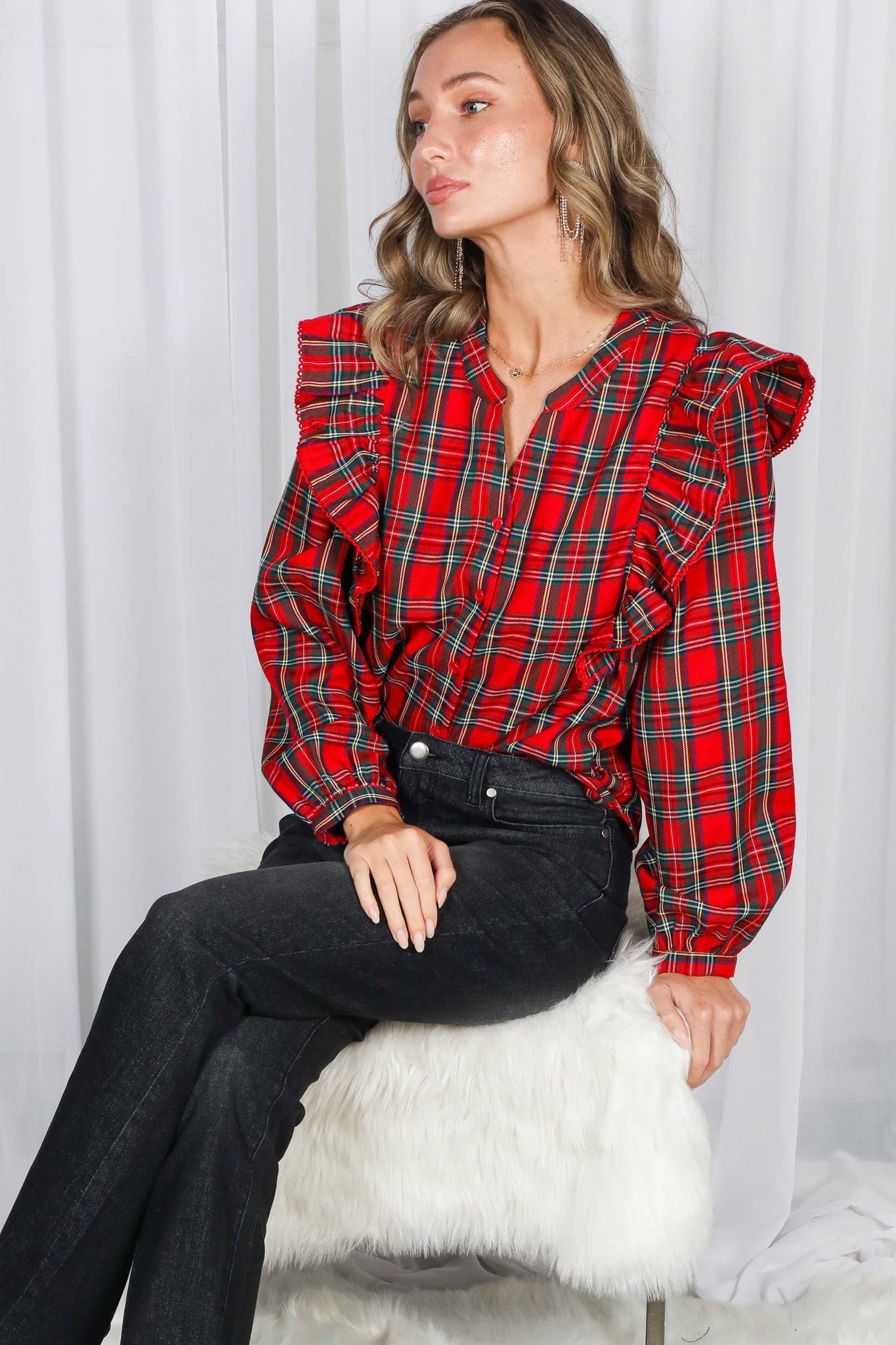 Holiday Feels Plaid Blouse