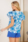Blue and White Floral Ruffle Top