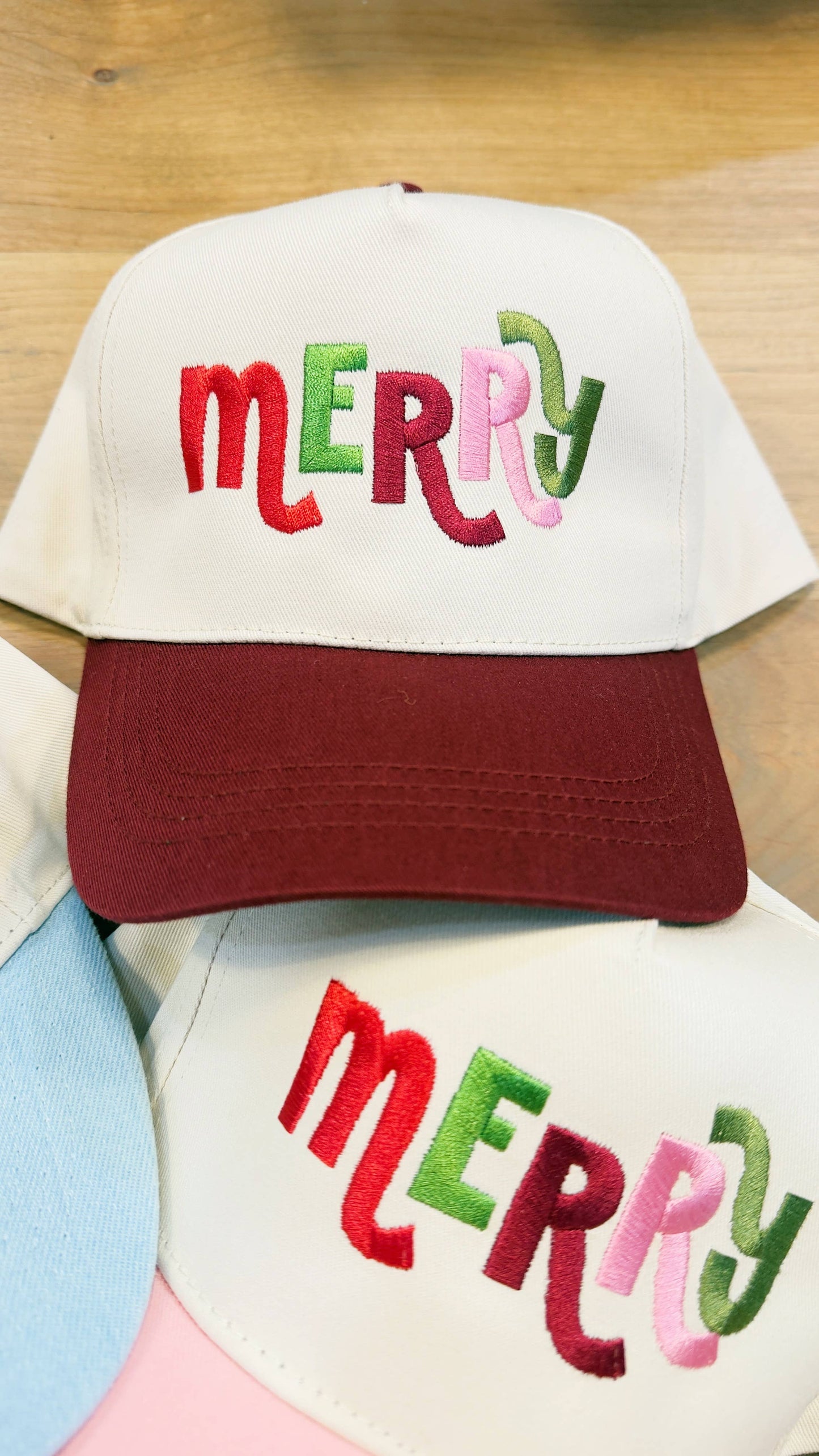 MERRY Christmas Hat : Burgundy + beige