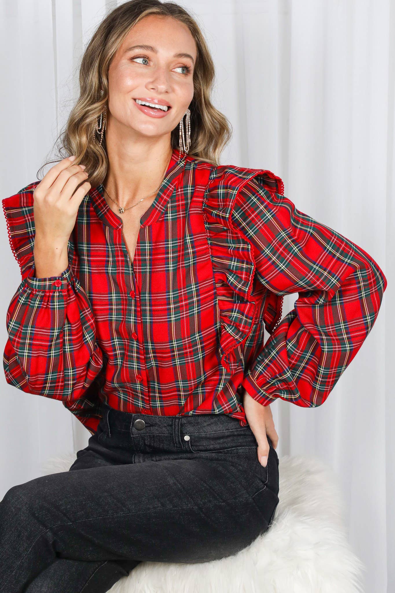 Holiday Feels Plaid Blouse