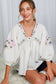 V-Neck Tie Front Floral Embroidered Boho Blouse