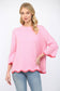 Pink Scallop Mock Neck Sweater