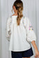 V-Neck Tie Front Floral Embroidered Boho Blouse