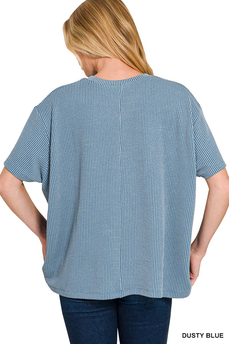 Corded Short Sleeve Front Pocket Top