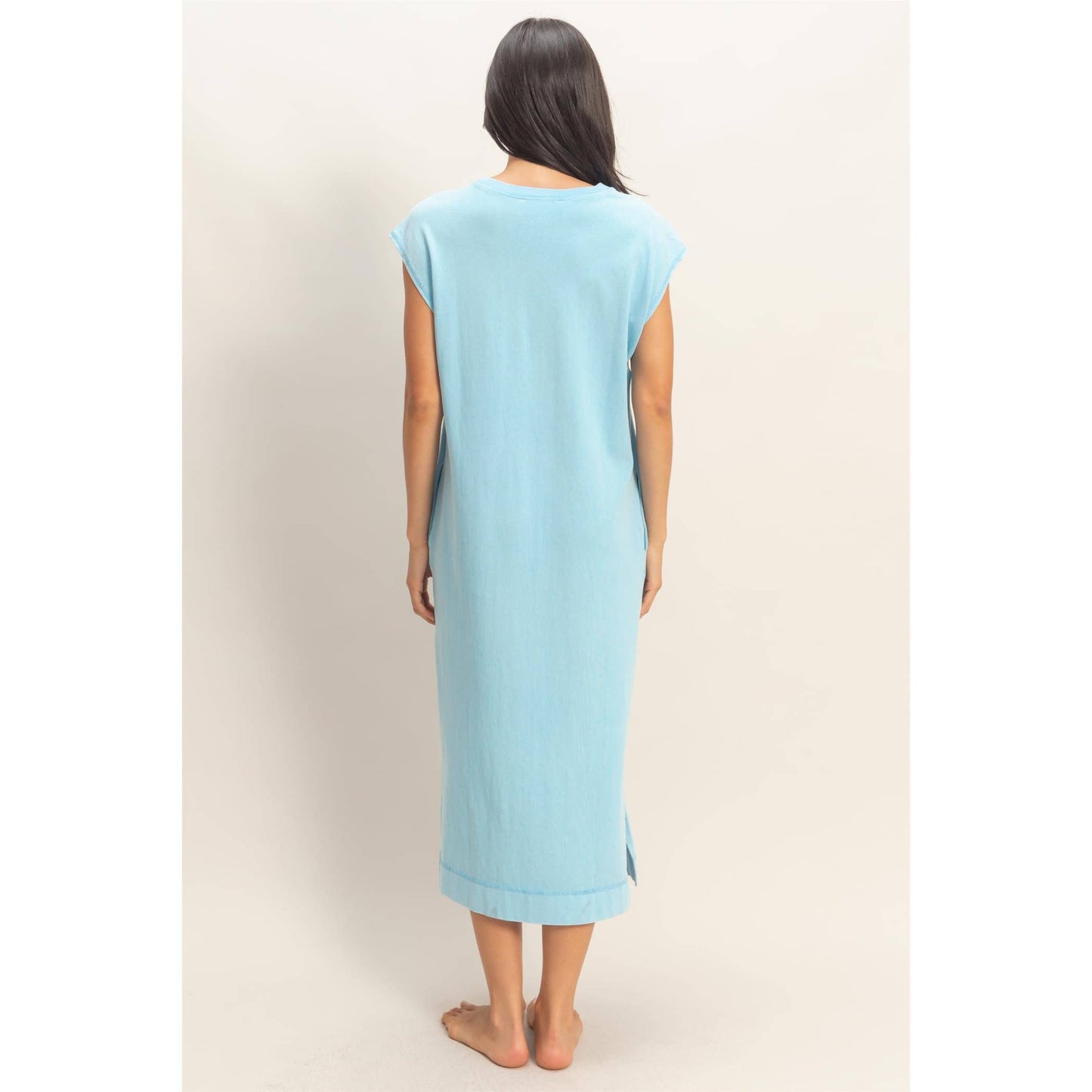 Blue Mineral Wash Midi Dress