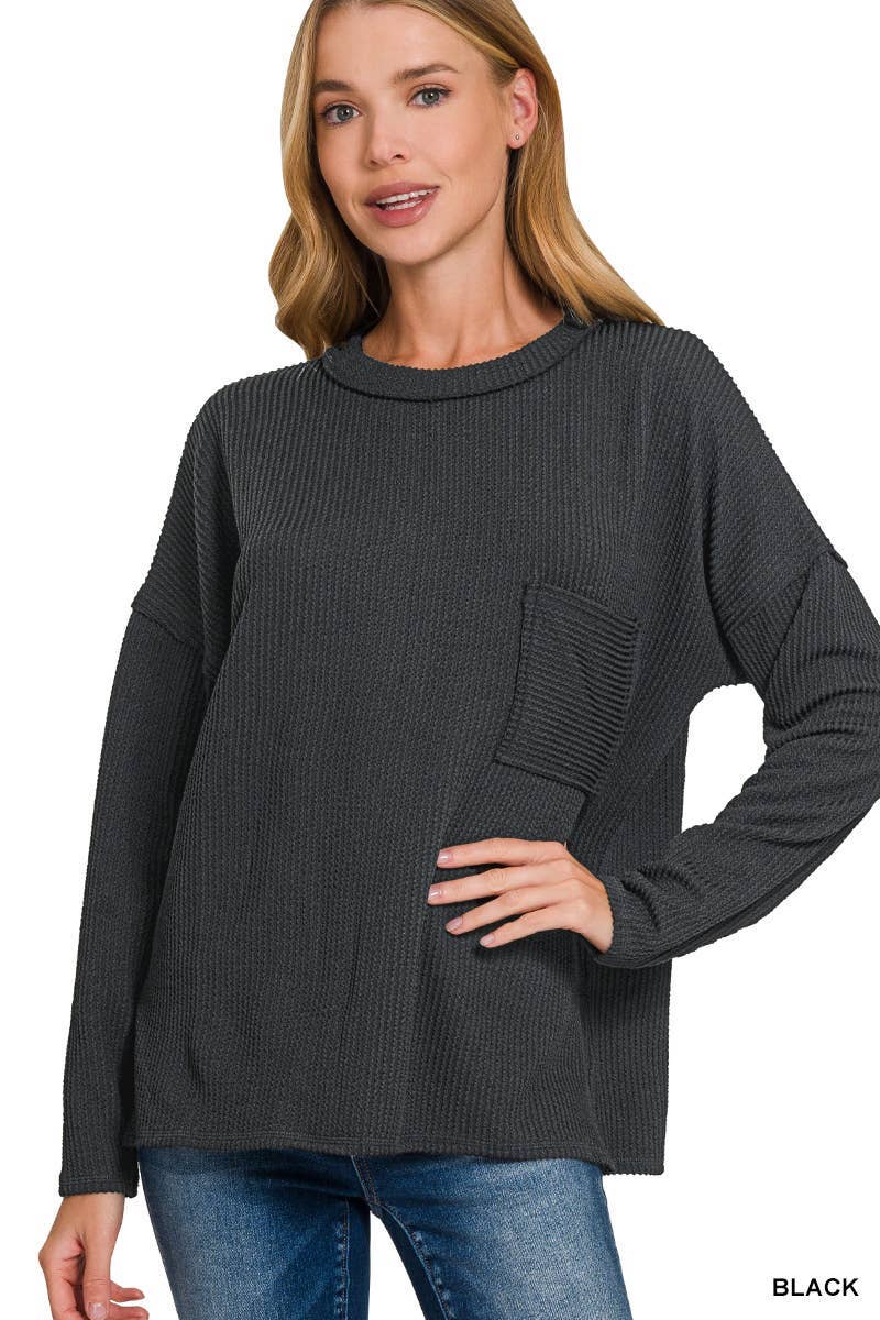 Light Mocha Corded Long Sleeve Top