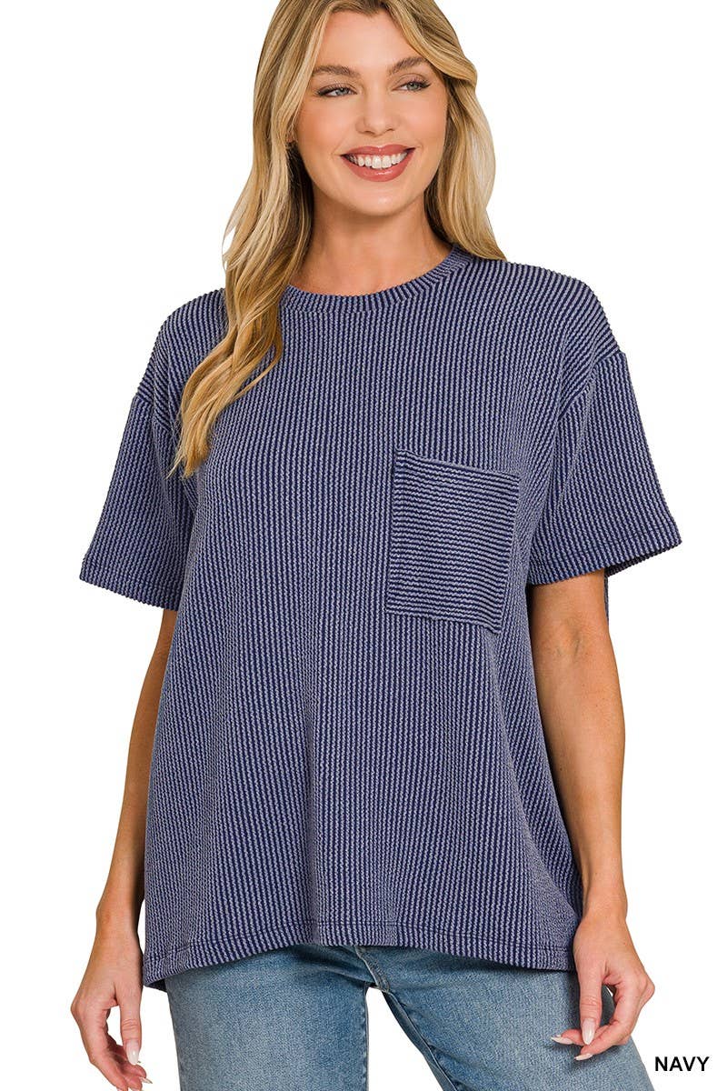 Corded Short Sleeve Front Pocket Top