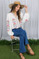 White Embroidered Long Puff Blouse