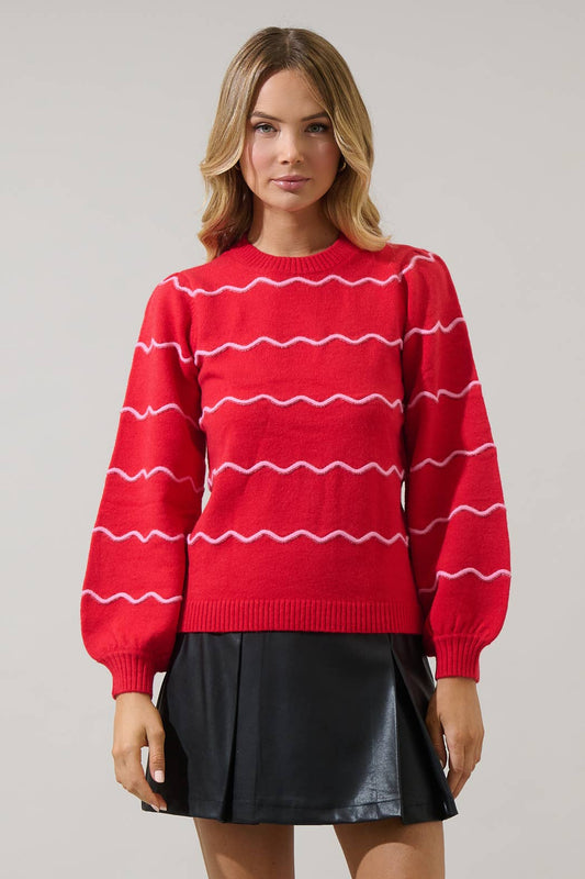 Maeverly Wavy Stripe Balloon Sleeve Sweater
