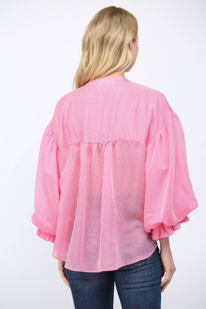 Pinstripe Bubble Sleeve Blouse