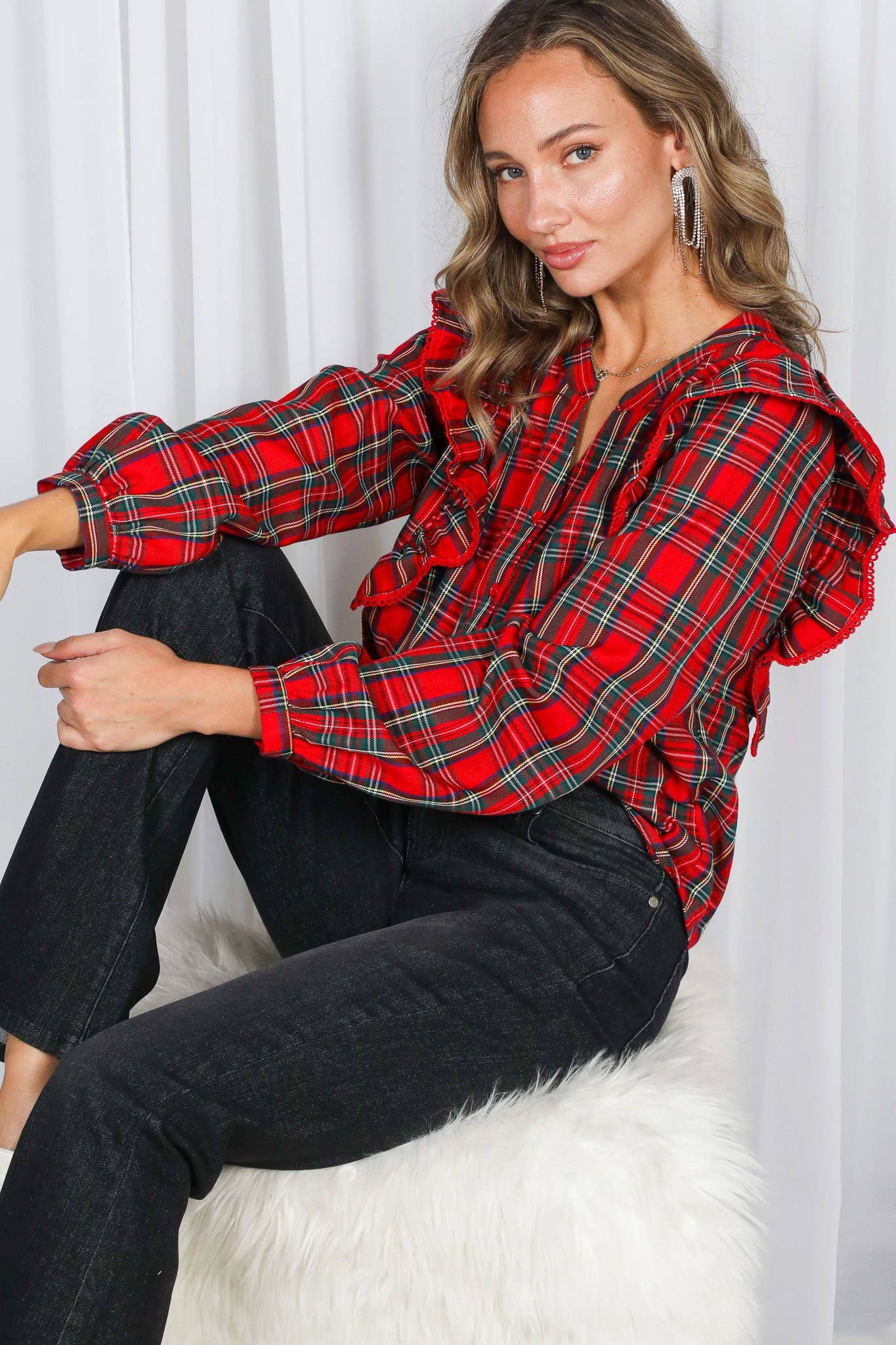 Holiday Feels Plaid Blouse