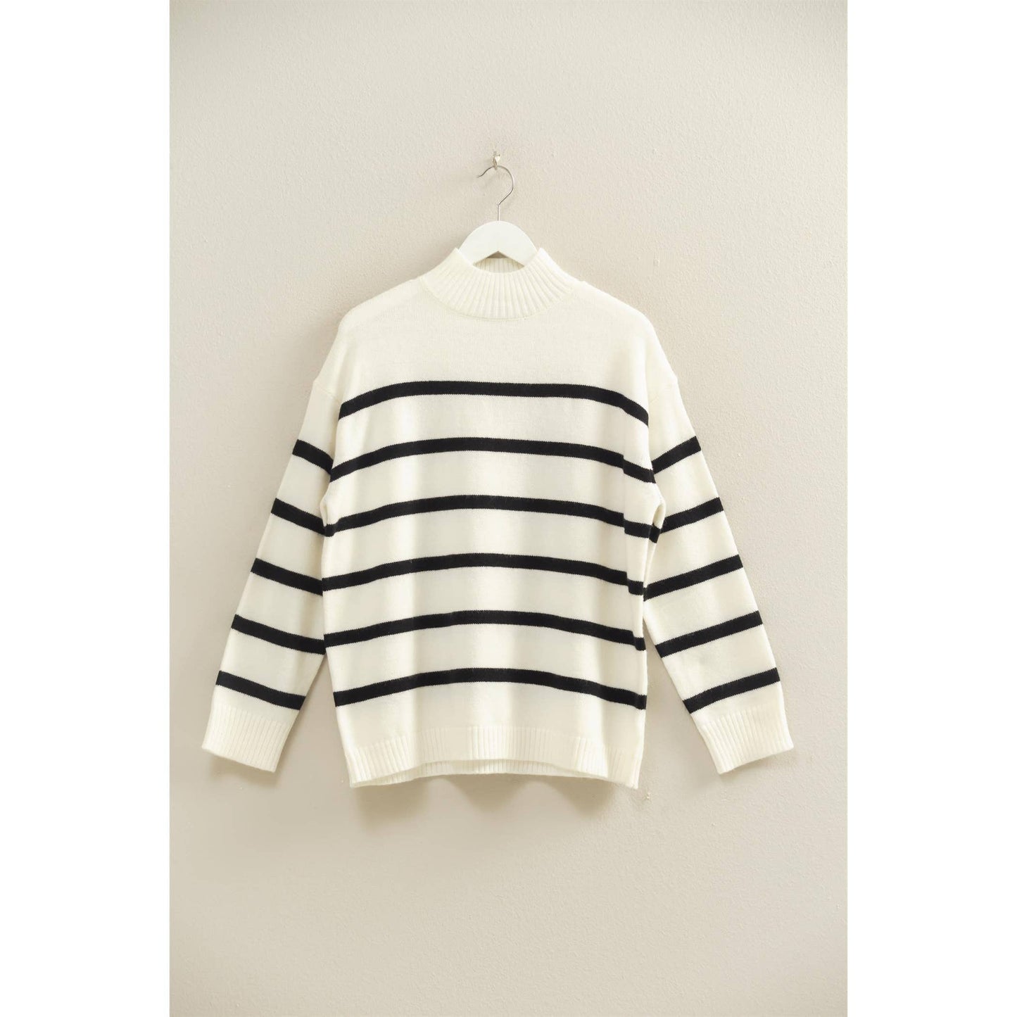 Striped Oversized High Neck Sweater: CREAM