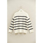 Striped Oversized High Neck Sweater: CREAM