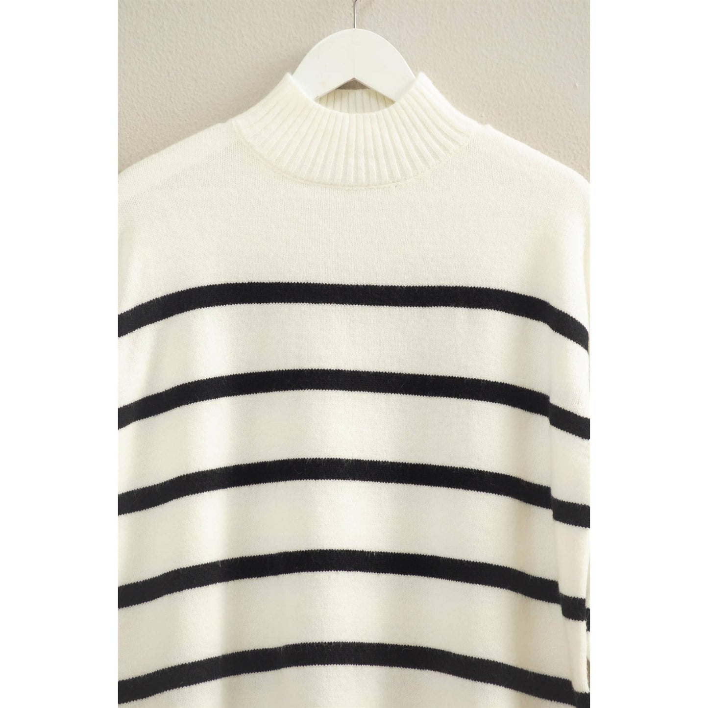 Striped Oversized High Neck Sweater: CREAM