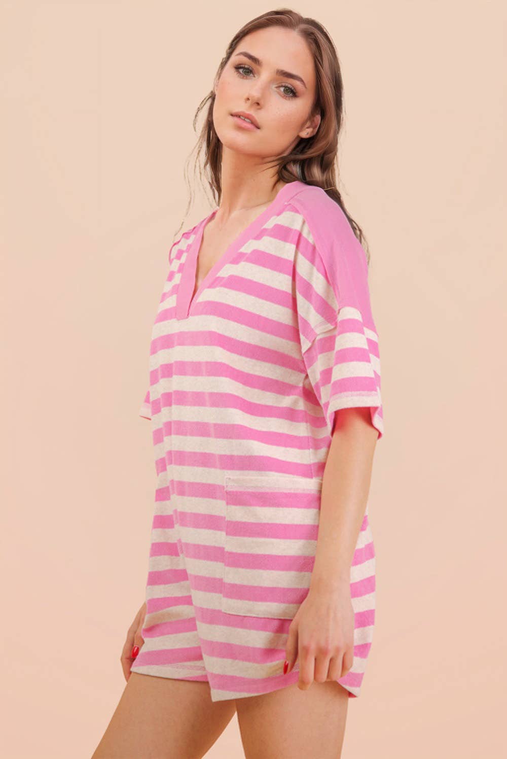 Pink Stripe Knit Romper