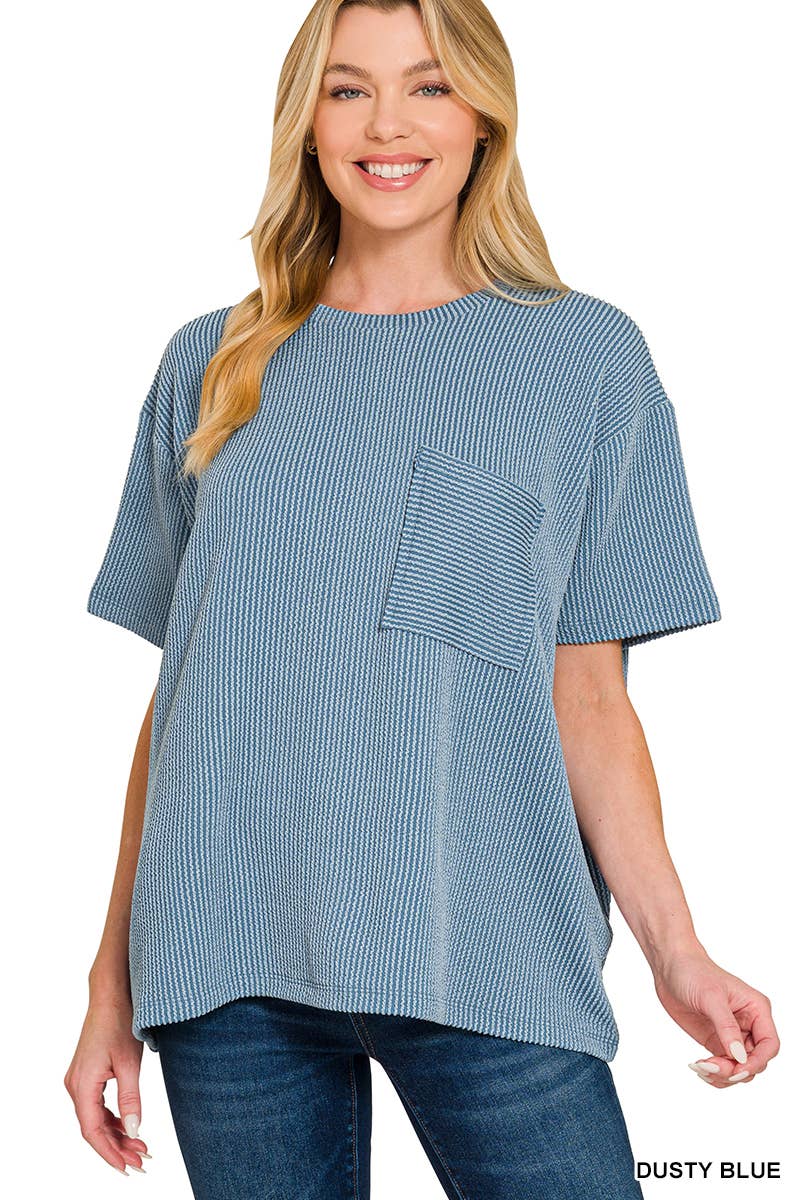 Corded Short Sleeve Front Pocket Top